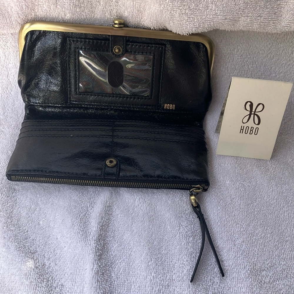 HOBO Black Leather Wallet with Gold-Tone Clasp